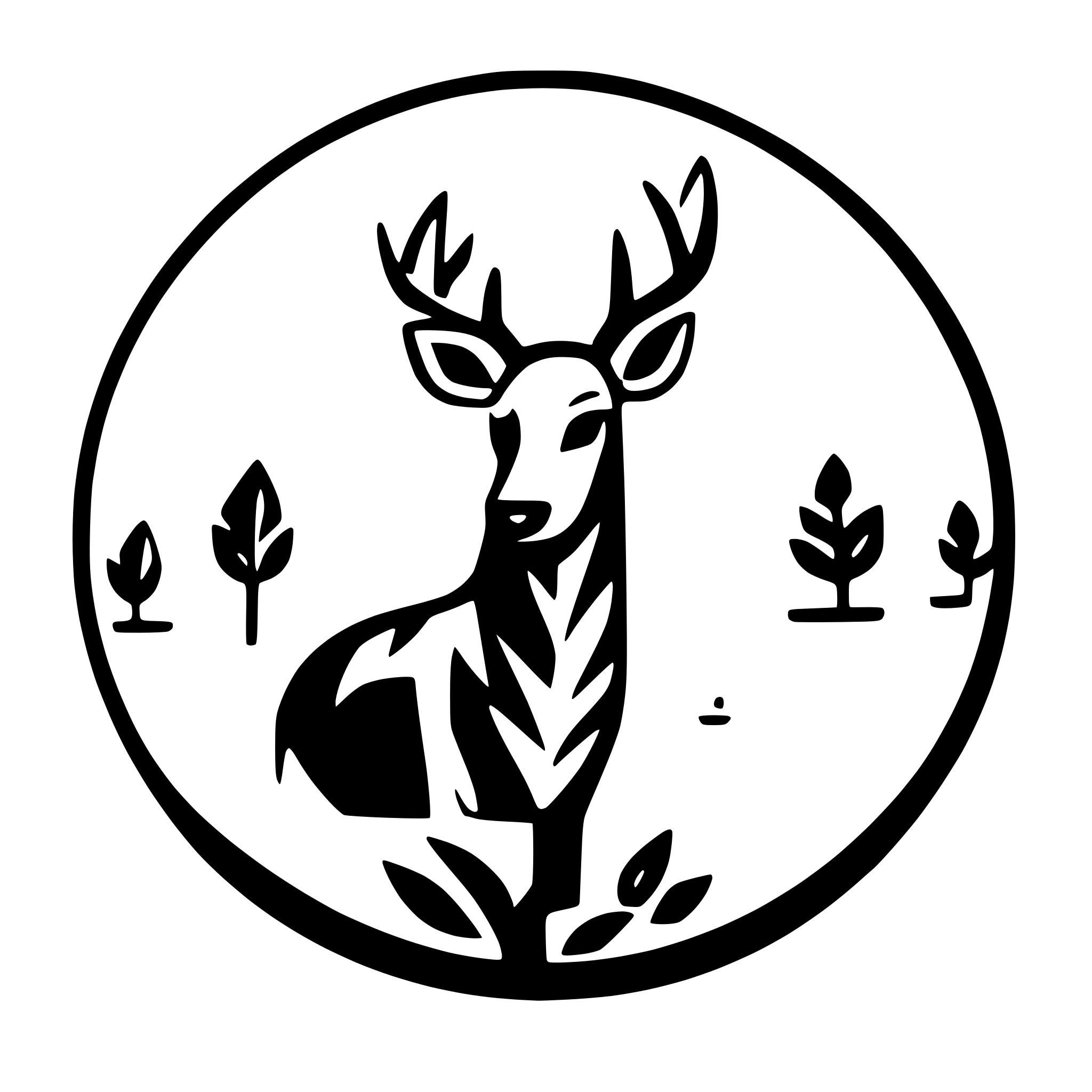 AI-generated SVG of a deer, lake, round border