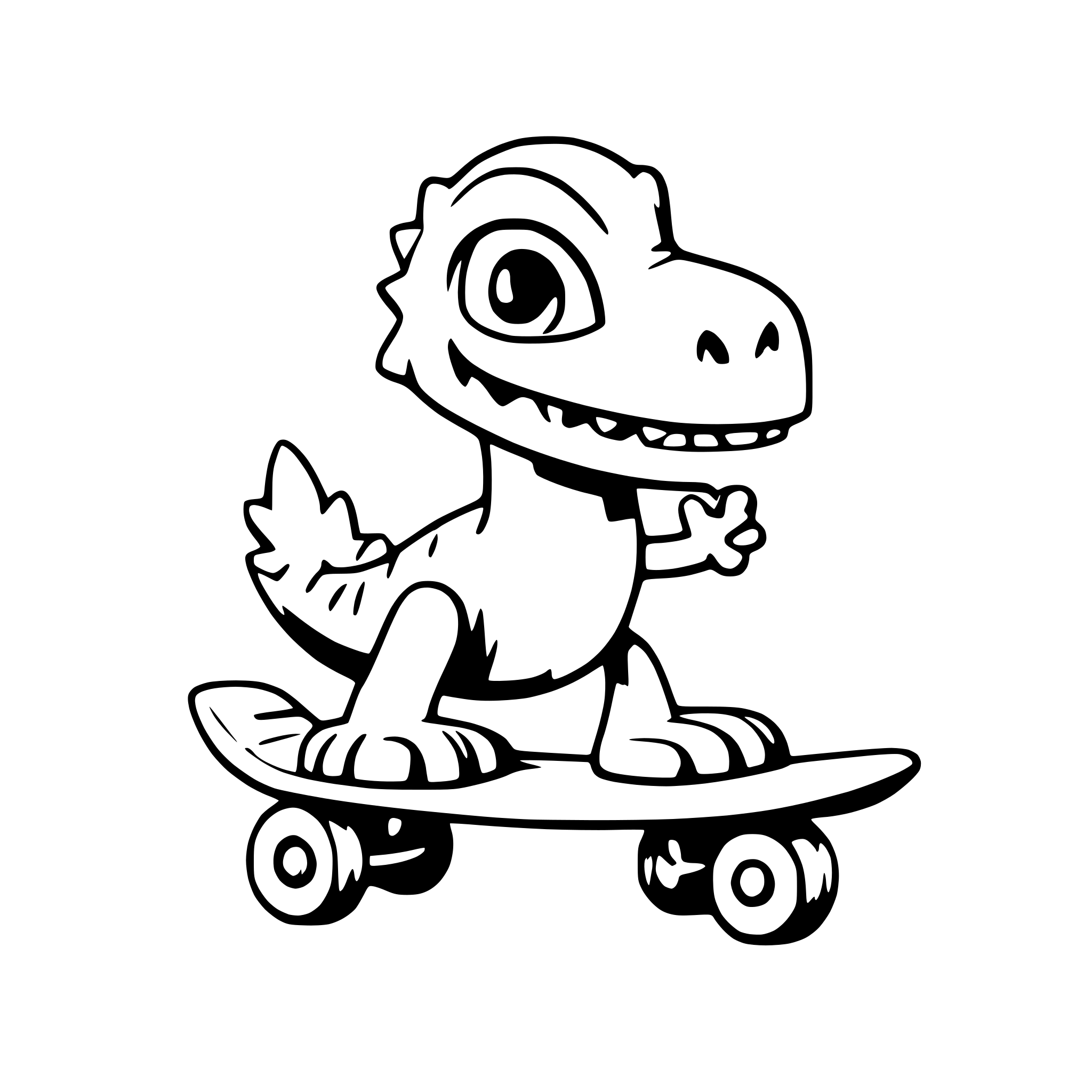 AI-generated SVG of a a playful dinosaur with a skateboard