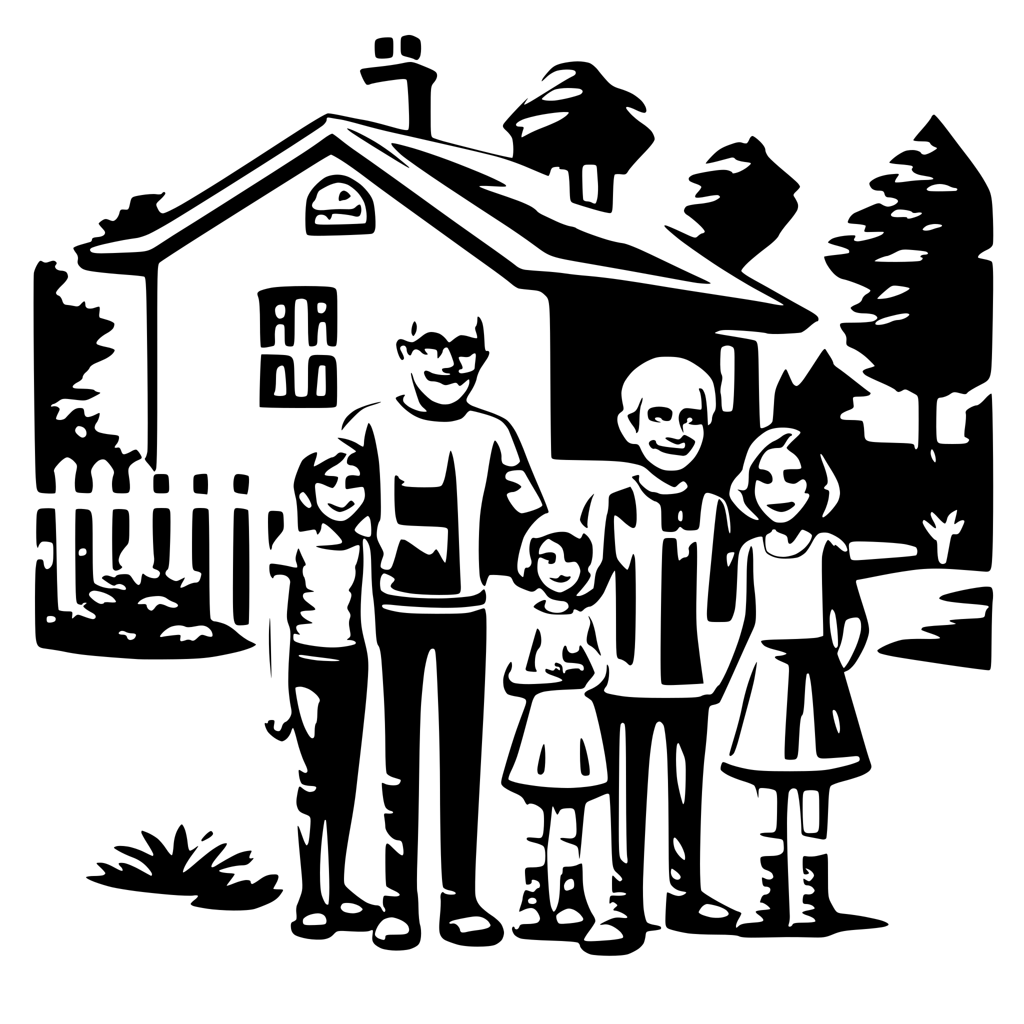 AI-generated SVG of a A family visiting grandparents at their countryside home.