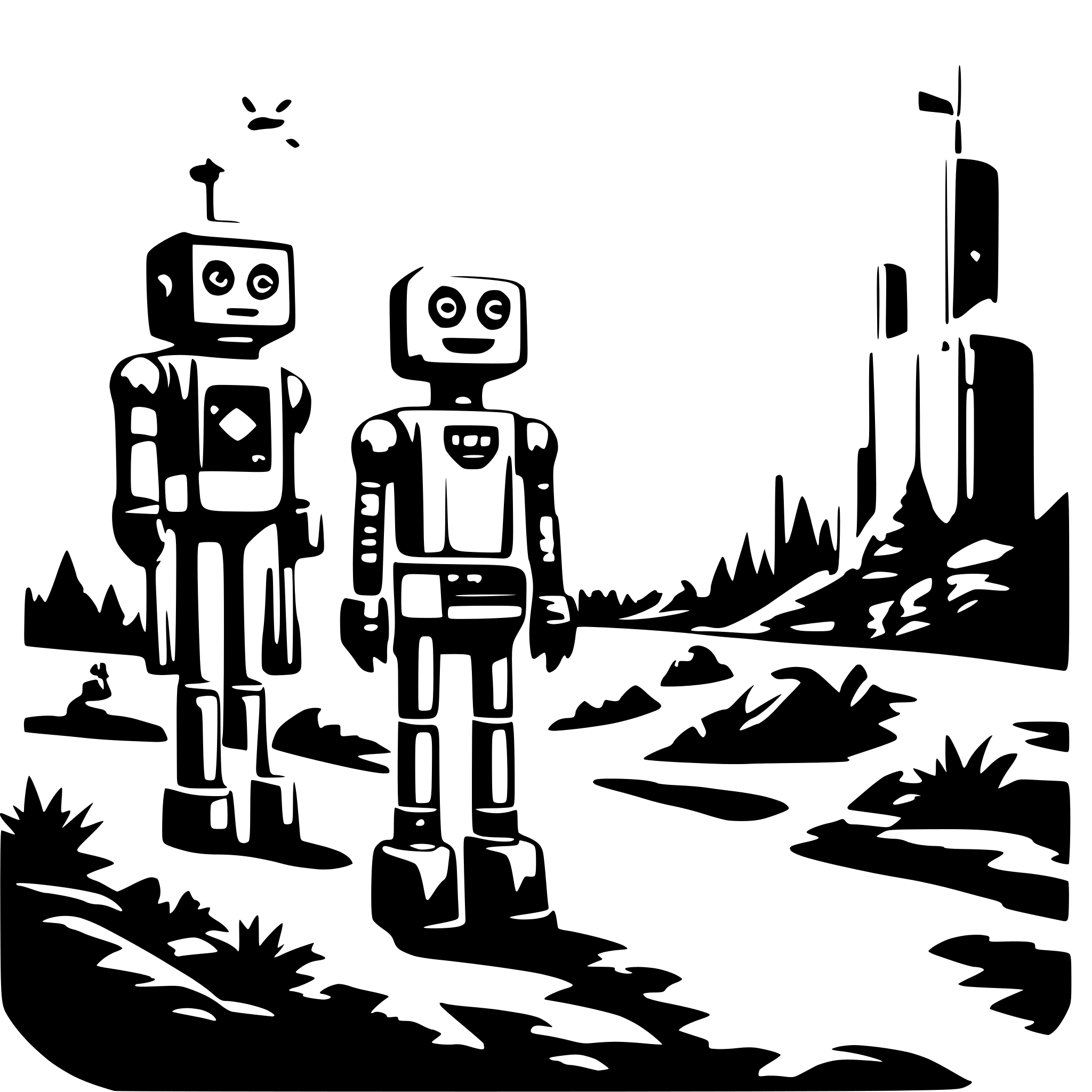 AI-generated SVG of 'Futuristic Landscape with robots, kid's paradise'