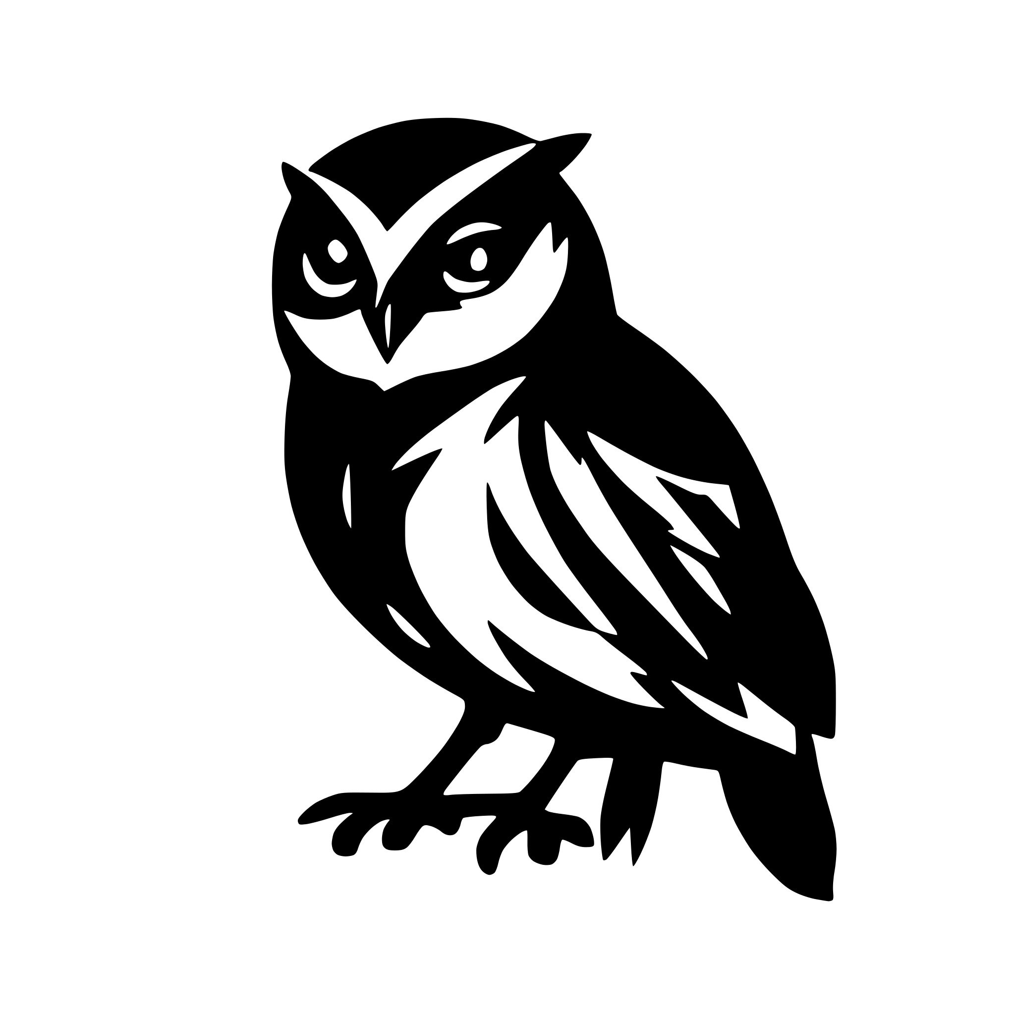 AI-generated SVG of a realistic owl silhouette in a static composition filled in black color
