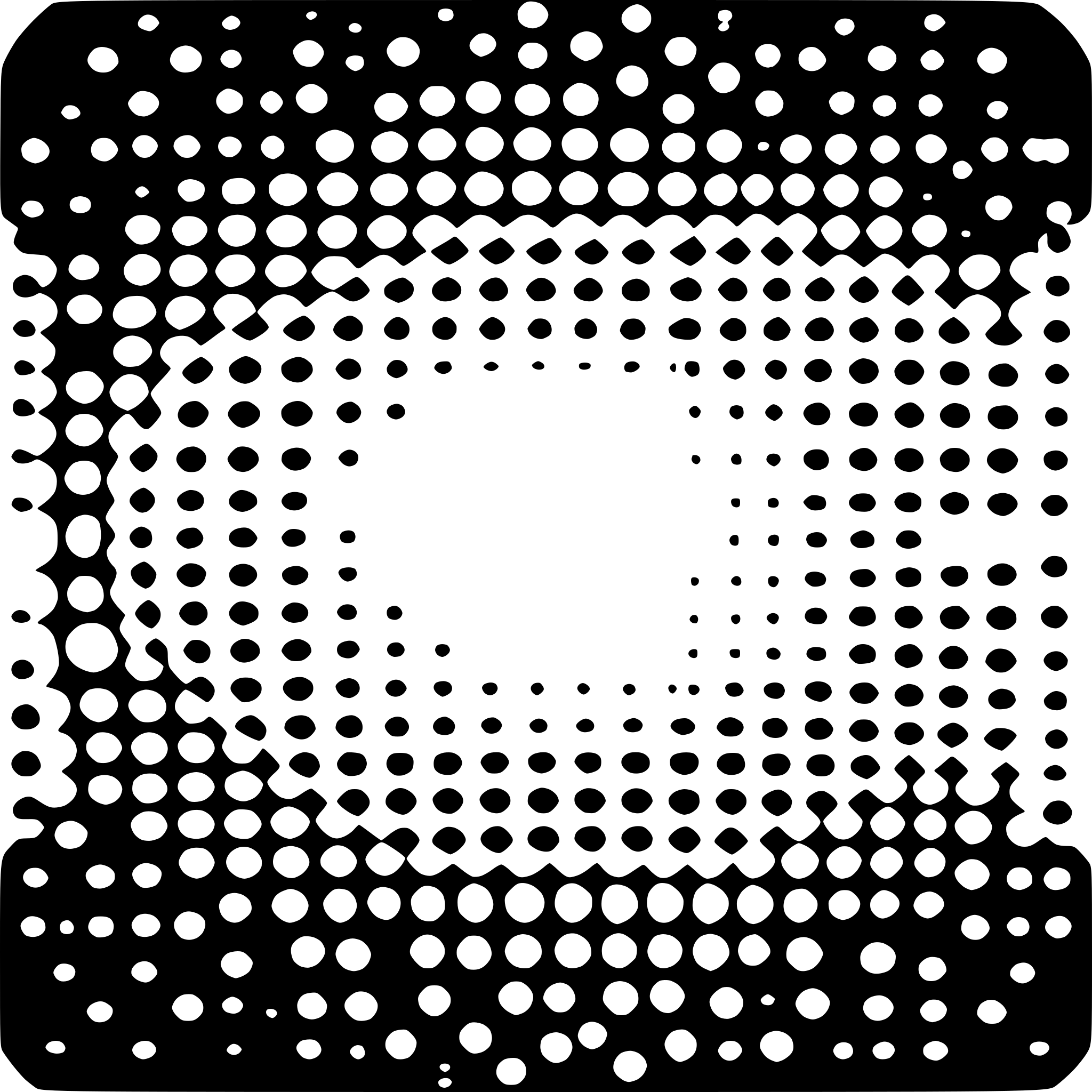 AI-generated SVG of a A high-contrast, radial halftone pattern on a black background, featuring a dense field of white dots that grow larger toward the center to create a circular gradient effect. Emphasize sharp edges, crisp transitions, and a minimalist, modern style. AI-generated SVG of a A high-contrast, radial halftone pattern on a black background, featuring a dense field of white dots that grow larger toward the center to create a circular gradient effect. Emphasize sharp edges, crisp transitions, and a minimalist, modern style.
