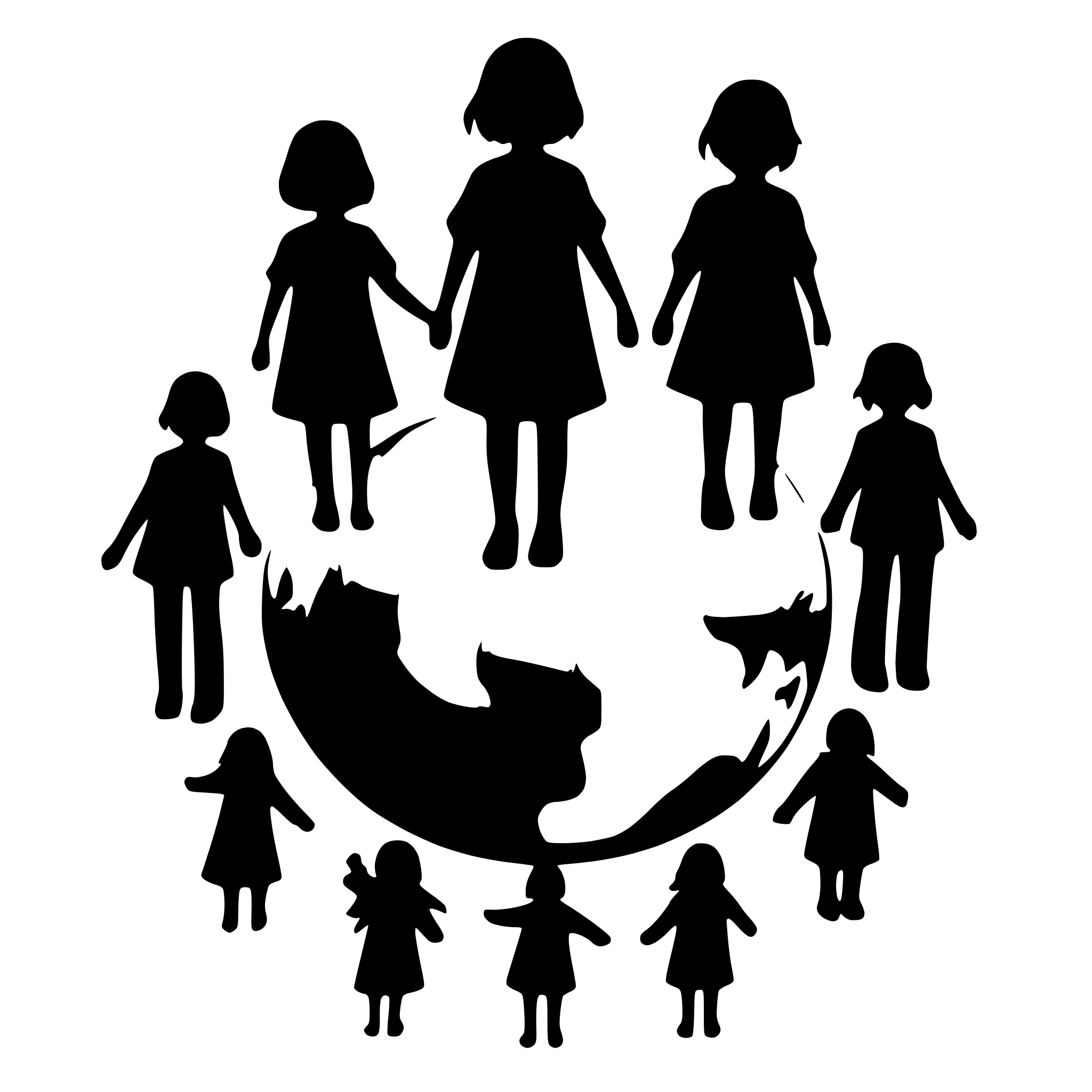 AI-generated SVG of a 10 children holding hands and the world