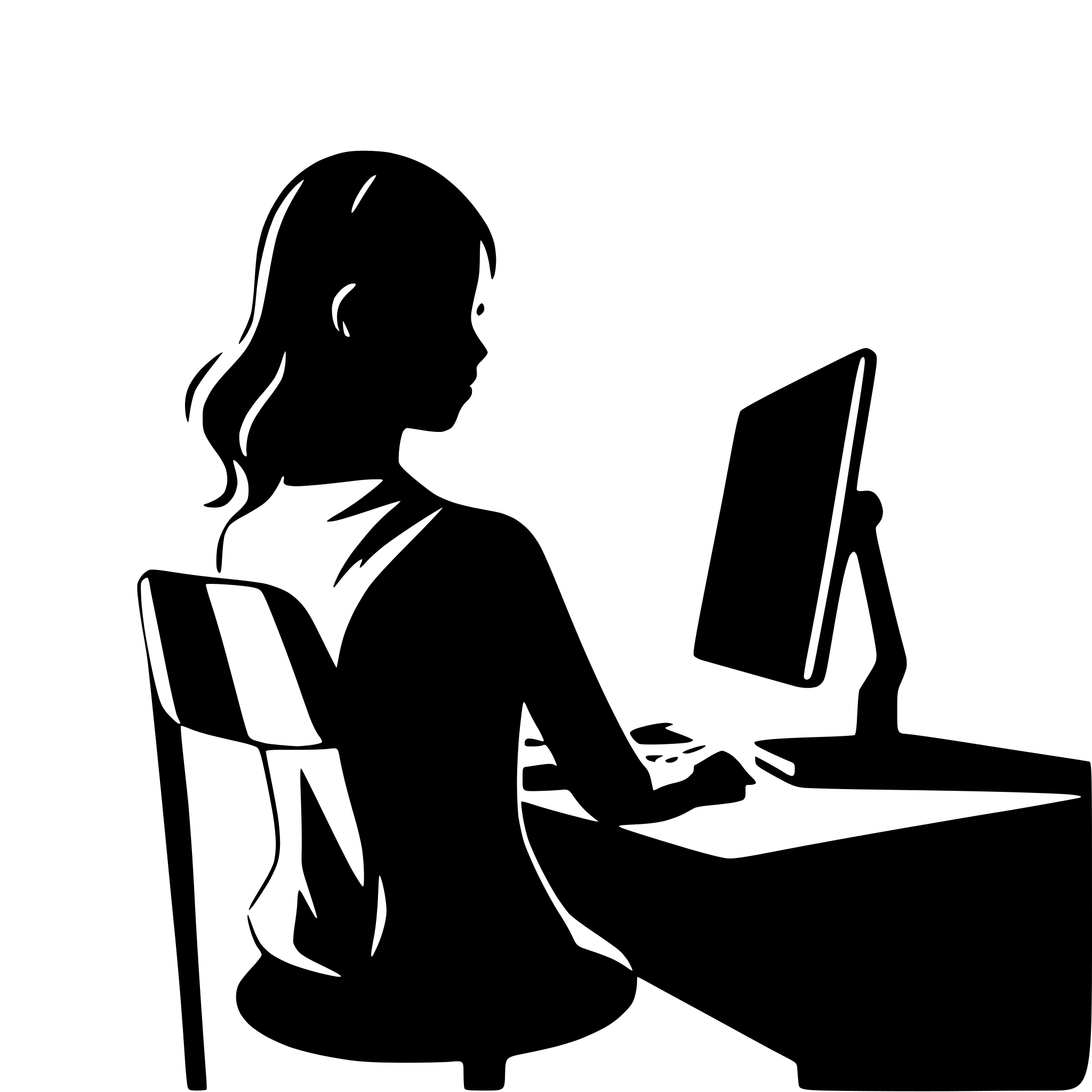 AI-generated SVG of a student behind a computer